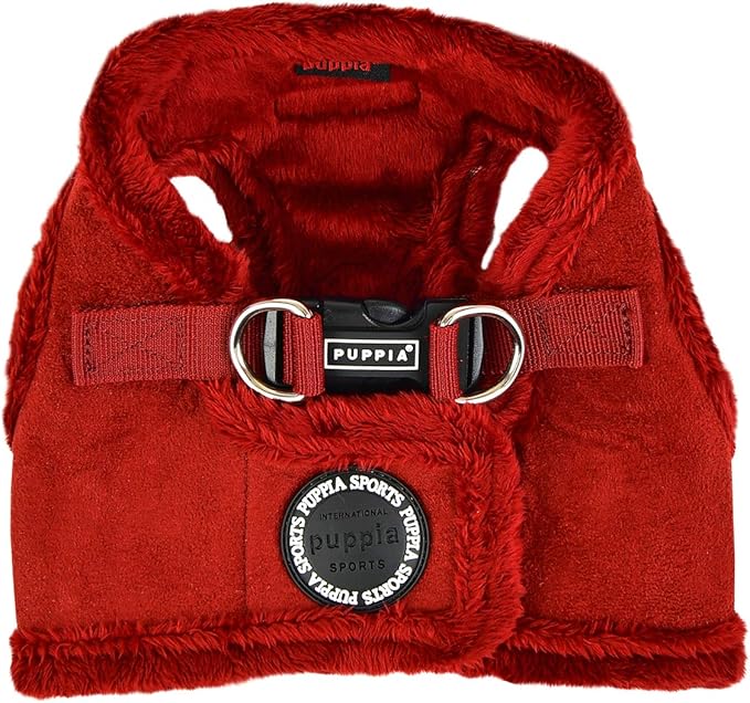 Puppia Terry Vest Dog Harness Step-in Winter Suede Warm No Choke No Pull Training Walking for Small and Medium Dog, Wine, Medium