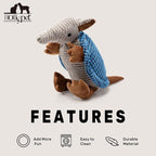 Hollypet Plush Dog Squeaky Toy Stuffed Armadillo Animal Pet Puppy Chew Toys with Clean Teeth for Small Medium Large All Breed Sizes Dogs, Blue, 14 in