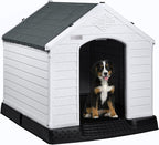 LEMBERI Durable Waterproof Plastic Dog House for Small to Large Sized Dogs, Indoor Outdoor Doghouse Puppy Shelter with Elevated Floor, Easy to Assemble (Gray, 42" L x 38" W x 39" H)