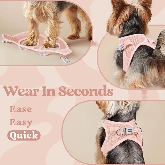 rabbitgoo Small Dog Harness, Step-in Soft Mesh Puppy Vest with Safety Buckle, Breathable Reflective Pet Harness for Large Dogs, Pink XXL