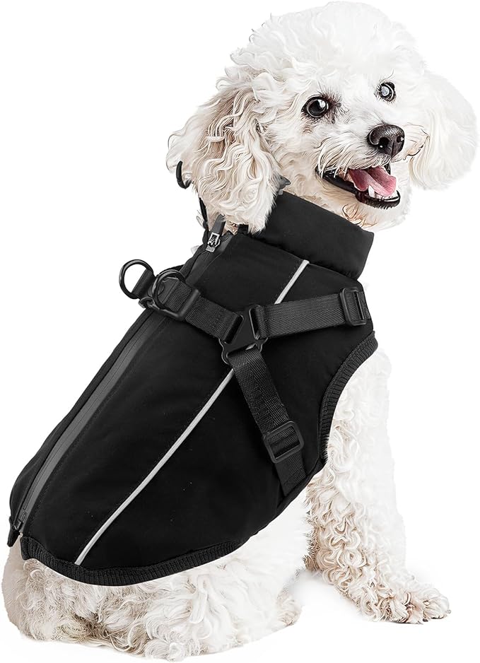 Dog Winter Coat Reflective Water-Resistant Jacket, Fleece Lined Windproof Puppy Coat with Back Zipper & D-Ring, Cold Weather Dog Coats for Small Medium Dogs (XXL, Black)