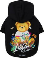 Blooming Teddy Dog Hoodie Dog Clothes Extra Warm Fleece Lining Stretchy Fit for Small Dogs (Black, Medium)