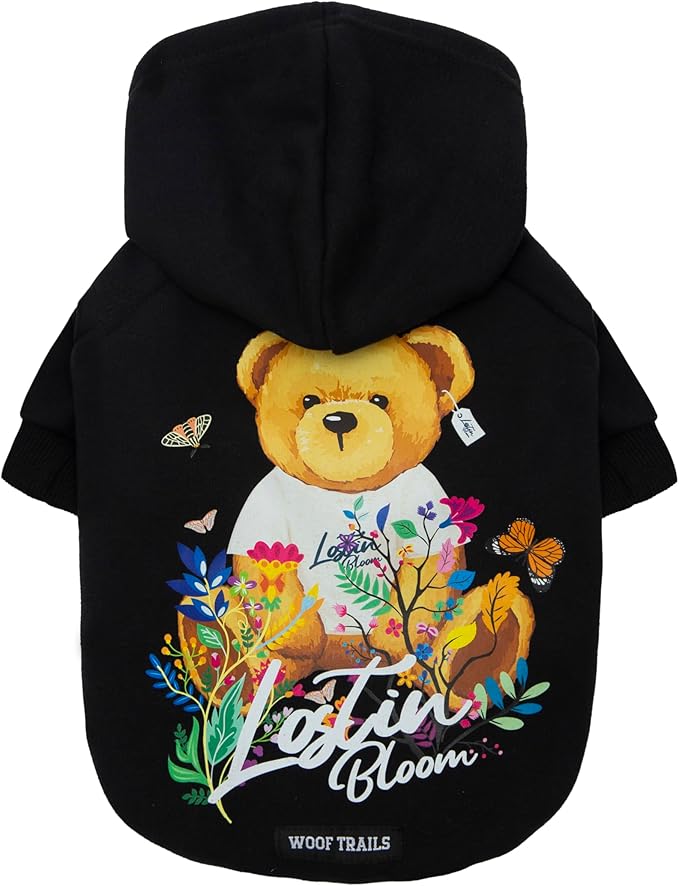 Blooming Teddy Dog Hoodie Dog Clothes Extra Warm Fleece Lining Stretchy Fit for Small Dogs ((Black, Small))