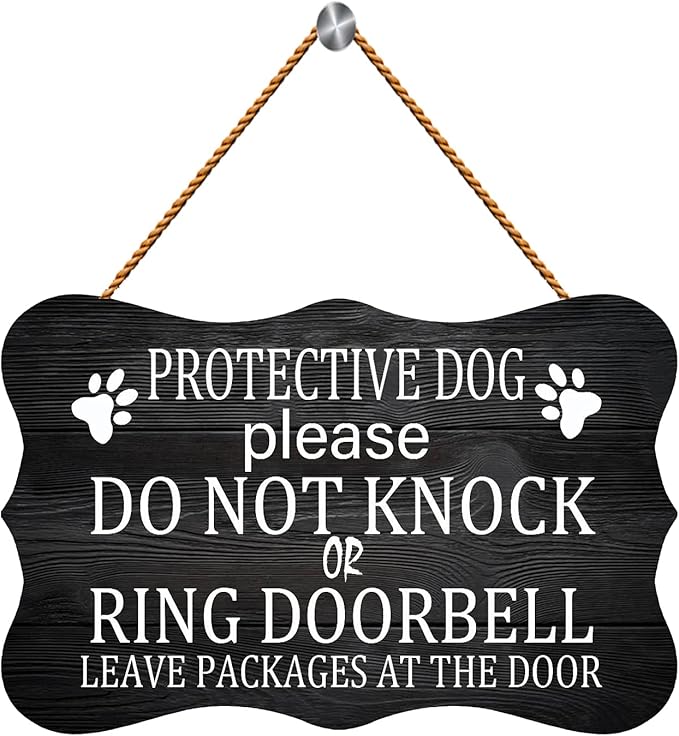 Licpact Protective Dog Please Do Not Knock or Ring Doorbell Ring Doorbell Leave Packages at The Door Wooden Sign 12 x 8 inch Wood Plank Design Hanging Sign Rustic Wood Farmhouse Home Decor