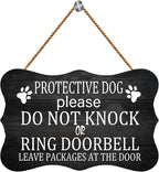 Licpact Protective Dog Please Do Not Knock or Ring Doorbell Ring Doorbell Leave Packages at The Door Wooden Sign 12 x 8 inch Wood Plank Design Hanging Sign Rustic Wood Farmhouse Home Decor
