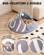 BurgeonNest 20-Inch Round Cat Bed Cave, Enclosed Hooded Pet House for Indoor Kittens, Anti-Collapse EVA Shell with Cord Access for Heating Pad, Washable Soft Plush, Grey