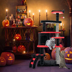 Tangkula Gothic Cat Tree, 52 Inch Black Cat Tower with Coffin Bed, Condo, Sisal Scratching Posts, Pompom Bat-Shaped Ball, Halloween Pet Furniture, Spooky Goth Cat Tree for Indoor Cats