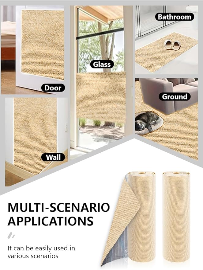 Cat Wall Scratcher Mat, Anti Cats Scratch Furniture Couch Carpet Corner Protector for Indoor, Trimmable Cat Scratching Pad Board Sofa Replacement Deterrent from Cats Claws (Khaki, 78.7x15.8In)