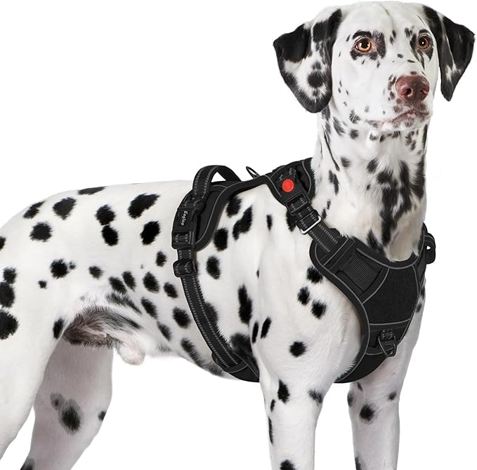 Eagloo Dog Harness for Large Dogs, Easy Wearing with 3 Quick-Release Buckles, Adjustable No Pull Pet Harness with MOLLE System, No Choke Reflective Vest with Control Handle, Black, XL