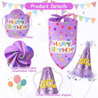 2 Pack Dog Birthday Dress Girl Dog Birthday Bandana with Hat and Dress Girl Set Puppy Party Supplies, Cute Tutu Skirt Outfit for Small Medium Large Dogs Decorations (Purple)