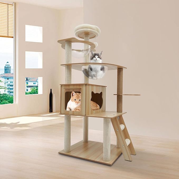 Cat Tree, Multi-Level Cat Tower for Large/Small Cats Climbing Kitty House with Resting Platforms & Scratching Posts Cats Activity Center Cat Climbing High Load Capacity (Beige)