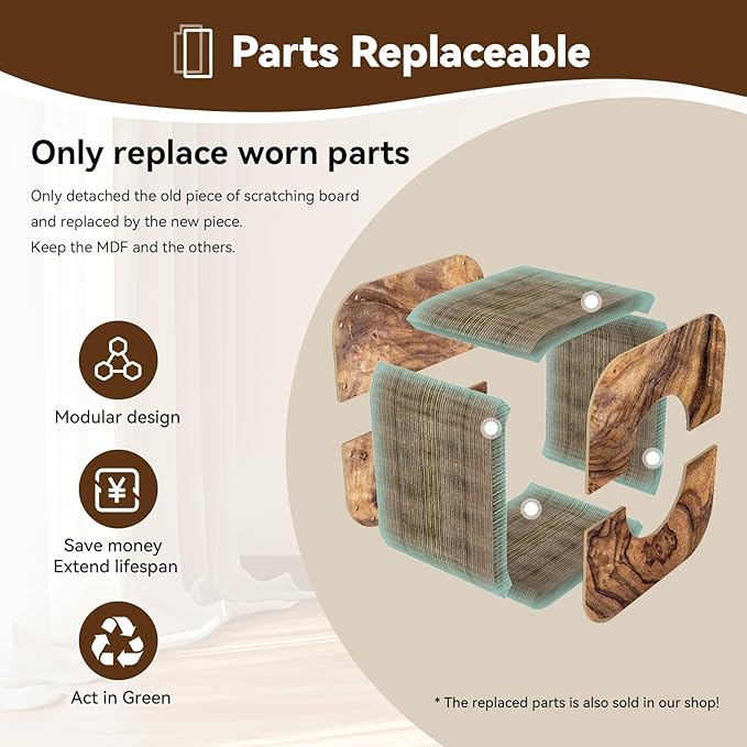 Cat Scratcher House, Cozy Cardboard Design, Safe and Secure for Kittens, Eco-Friendly, Wood Grain (Square)