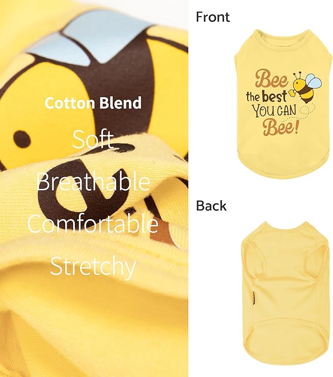 Fitwarm Bee the Best You Can Dog Shirt, Summer Clothes for Small Dogs Boy Girl, Funny Pet Outfit, Yellow, Brown, Blue, XS