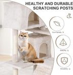 70" Multi-Level Cat Tree Tower with Scratching Posts, Toys & Condo - Space-Saving Design for Indoor Kittens, Compact Floor Footprint & Vertical Space for Multi-Cat Homes-Beige