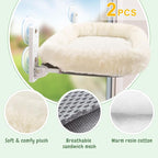 Sunhoo 2PCS Cat Window Perch Hammock Cordless Kitty Sunny Bed Seat Window Sill Shelf for Inside Cats Foldable Lounger with 4 Strong Suction Cups Soft Plush Cover 21*11.8 in Holds up to 40lbs (White)