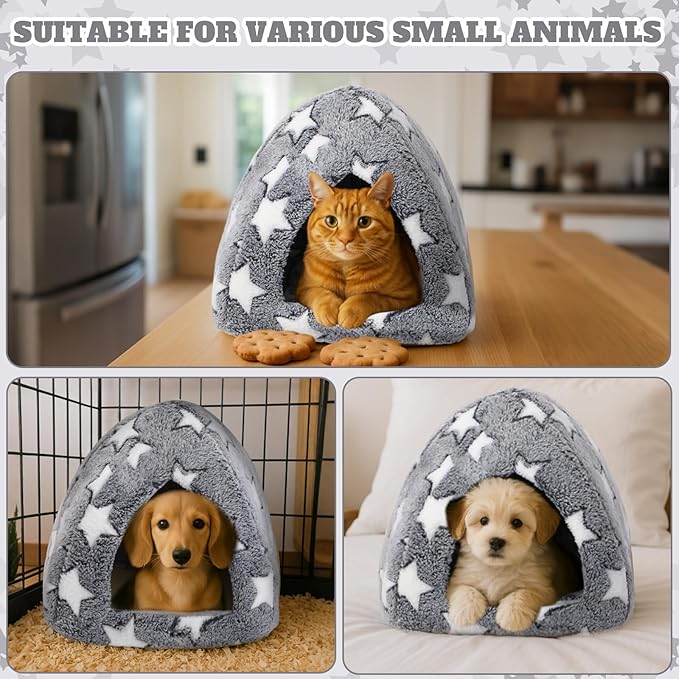 Cat Bed for Indoor, Self Warming Cozy Cat House Cave Bed Kitten Tent for Small Pets Hideout with Self Heating Mat Soft Removable Washable Cushion for Puppy Bunny Small and Medium Pet