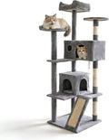 Pawly 60.63" Large Cat Tree with 2 Condos & Sisal Ramp, Premium CARB P2-Compliant Particle Board, 350G Plush Sturdy Cat Tower for Large Breeds, Senior Cats & Multi-Cat Household, Gray