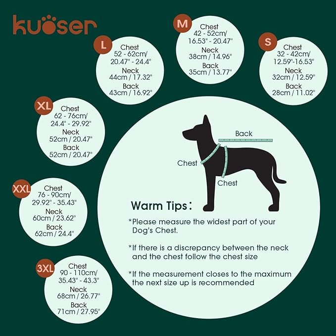 Kuoser Dog Jacket Warm Fleece Lined Dog Coats for Small Dogs, Waterproof Pet Coat Reflective Puppy Snowsuit with Harness Hole for Cold Weather Walking Hiking, Quilted Dogs Winter Vest, Green, S