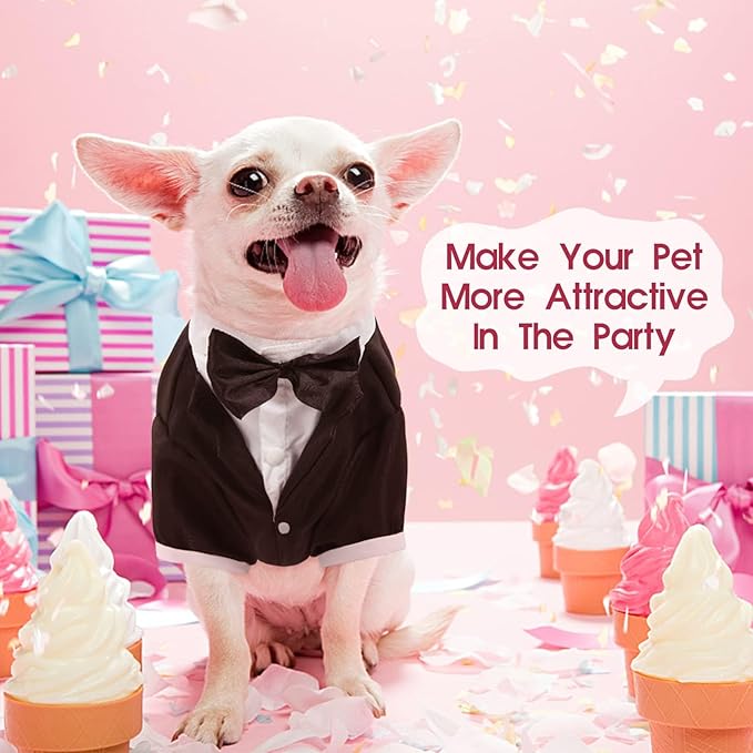 Kuoser Dog Tuxedo, Formal Dog Costume with Bow Tie Pet Wedding Suit Party Birthday Outfit, Dogs Tux Soft Shirt for Valentines Christmas Halloween Graduation Cosplay, Black 3XL