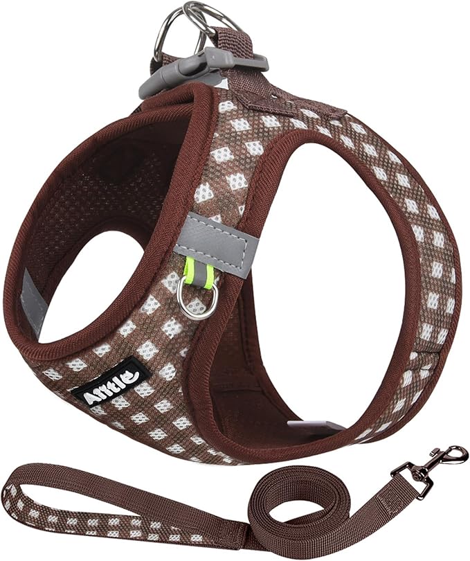 AIITLE Easy Walk Dog Vest Harness and Leash Set, Pet Supply No Pull, Breathable Mesh, Reflective Stripes, Adjustable Escape Proof Pet Outdoor Harnesses for Medium Dogs Chocolate L