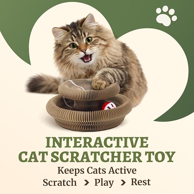 2 Pack Cat Scratcher Toys with Balls Bells, Magic Organ Foldable Cat Scratching Board for Kitten, Interactive Toys for Indoor Outdoor Exercise Anxiety Relief, Auburn