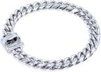 Heavy Duty Cuban Link Chain Dog Collars 15MM Gold/Silver Stainless Steel Metal Walking Training Collars with Cute Secure Design Buckle, Chew Proof, for Large Medium Small Dogs (Silver, 22'')