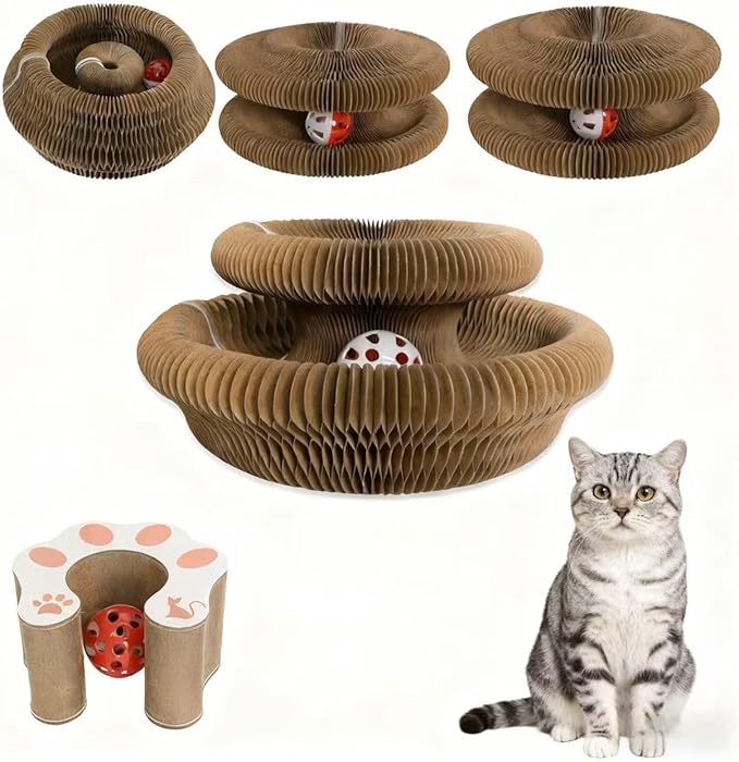 Modern Cat Scratcher - Reversible Cardboard Scratcher for Cats, Kitty kurlz cat Toy & Twisty Paws cat Toy, Fun Toys for Bored Indoor Cats