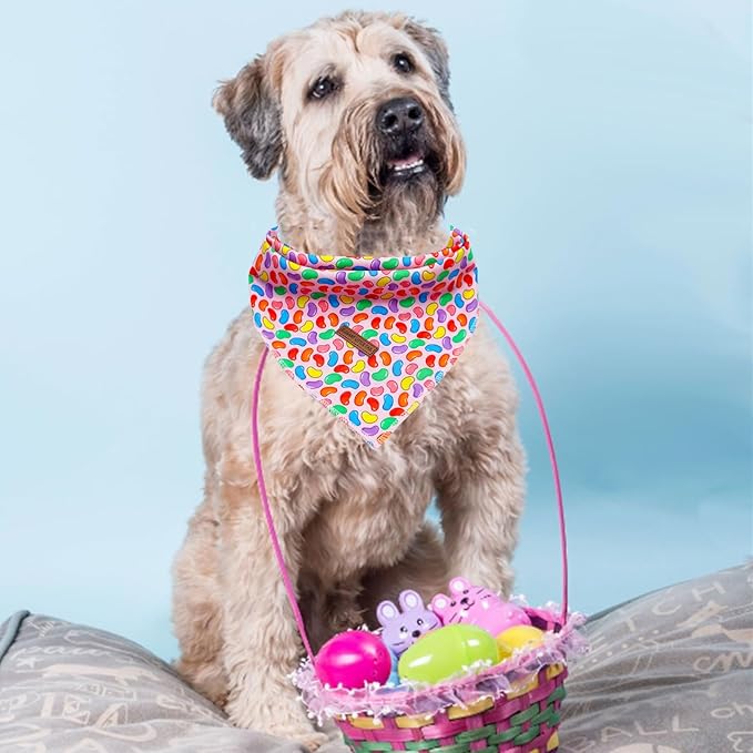 Elegant little tail Easter Dog Bandana, Colorful Candy 1PC Washable Dog Scarf Female or Male Square Bib Kerchief Scarf Adjustable Pet Bandana for Medium Large Dogs
