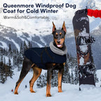 Queenmore Dog Jackets for Large Dogs,Dog Coat with Harness Built in,Waterproof Dogs Coats with Zipper On Back,Warm Fleece Lining Cold Weather Pet Coats with Furry Collar for Labrador,NavyBlue,XL