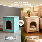 Wooden Dog Crate Furniture, Side Table Dog House for Indoor Small Dogs, Modern End Table with Cushion