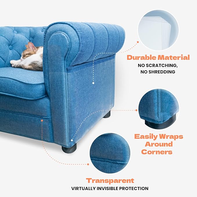 Cat Scratch Couch Protector - 10XL Sheets, Clear (Almost Invisible), Extra Durable, Easy to Customize, Residue-Free Furniture Protector