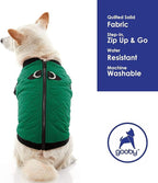 Gooby Fashion Vest Dog Jacket - Green, X-Large - Warm Zip Up Bomber Vest with Dual D Ring Leash - Winter Water Resistant Sweater - Dog Clothes for Small or Medium