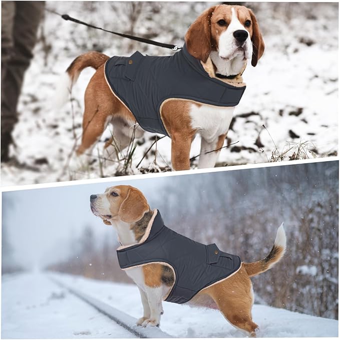 ASENKU Warm Dog Winter Coat, Waterproof Dog Coat for Cold Weather, Fleece Dogs Jacket with Ultra Thick Plush Lining Leash Hole Storage Pockets for Large Dogs (Navy Blue, X-Large)