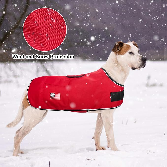 BEAUTYZOO Dog Winter Coat for X-Large Dogs Waterproof, Warm Reflective Great Dane Oxford Canvas Jacket, Fleece Dog Cold Weather Coats Windproof for Female Male Dogs, Red XL