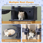 Tangkula Tall Cat Tree, 63 Inch Large Cat Tower with Sisal Scratching Posts, Plush Top Perch, Condo, Hammock, Basket Bed, Dangling Balls & Jumping Platforms for Indoor Cats Large Adult (Dark Grey)