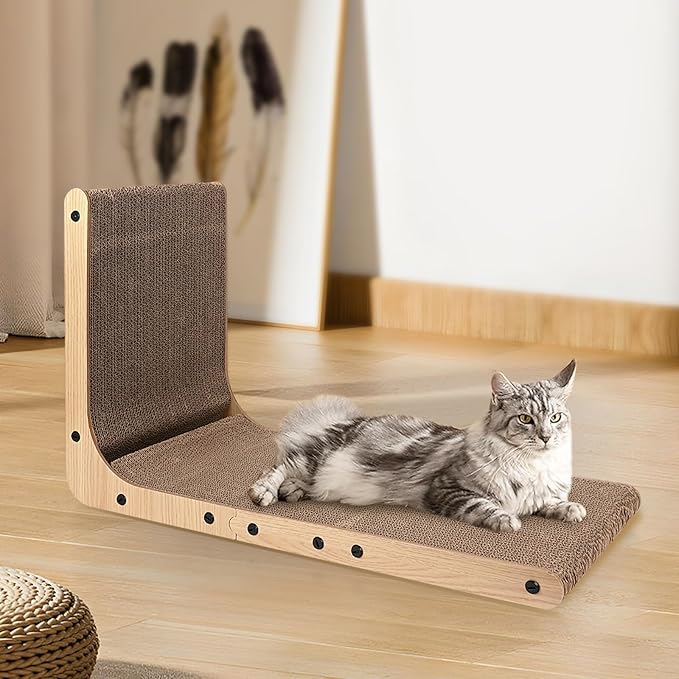 Cat Scratcher L Shape Large, 26.8 inch Cat Scratching Pad for Indoor Cats, Cardboard Cat Scratch Pad with Ball Toy