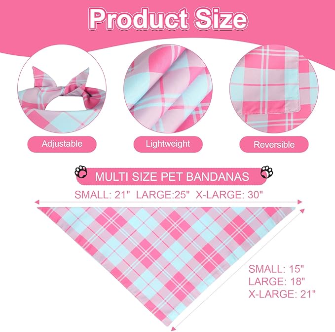 Pink Dog Bandana Girl Small 2PCS, Summer Spring Scarf, Durable Triangle Reversible Bibs Handkerchief for Puppy Pet