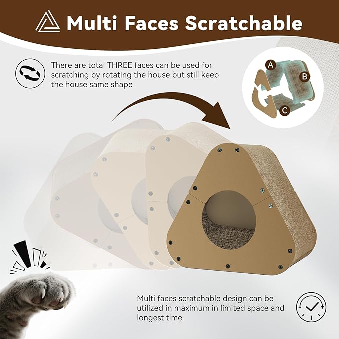 Cat Scratcher House, Cozy Cardboard Design, Safe and Secure for Kittens, Eco-Friendly,Plain Board (Triangles)