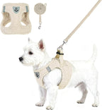 KOOLTAIL Plush Small Dog Harness and Leash Set, Warm Fleece No Pull Puppy Vest for Winter, Lightweight Reflective Step in Pet Harness for Medium Sized Dogs Boy Girl Outdoor Walking Cute Soft, Beige M