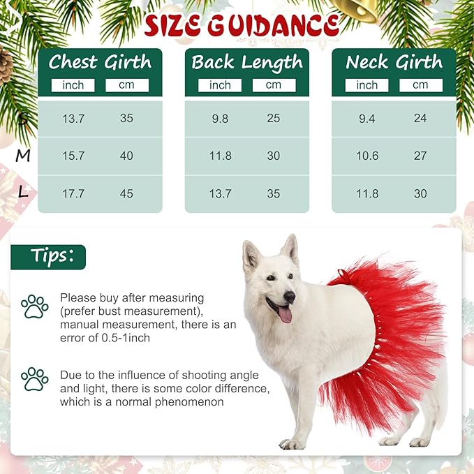 Dog Tutu Tulle Tutu for Dogs Small Large Medium Puppy Dress Ballerina Costume Skirt for Holiday Puppy Cats Bunny Pet Outfit Birthday Wedding Party Photo Prop Supplies(Red)