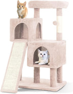 36 inches Cat Tower,Cat Tree for Indoor Cats with Scratching Posts Multi-Level Cat House with Ramp,Double Condos,Spacious Perch,Scratching Sisal Post and Dangling Balls for Kittens,Beige