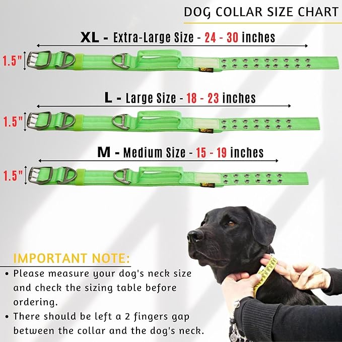 ADITYNA Heavy Duty Dog Collar for Medium Dogs - Reflective Green Collar with Handle for Training, and Walking - Wide, Thick, Tactical, Soft Neoprene Padded