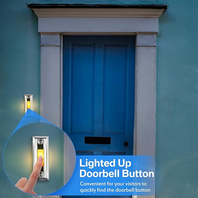 Dreyoo Metal Doorbell Push Button, Heavy Duty Metal Door Bell Wired Button LED Lighted Wall Mounted Doorbell Push Buttons for Home, Universal Garage Door Opener Switch Property in Copyright(Silver)