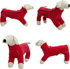 Lovelonglong Warm Dog Coat, Windproof Dog Jacket for Small Medium Large Dogs, 4 Legged Fleece Dog Winter Coat Zippered Closure Dog Outdoor Jacket Red S