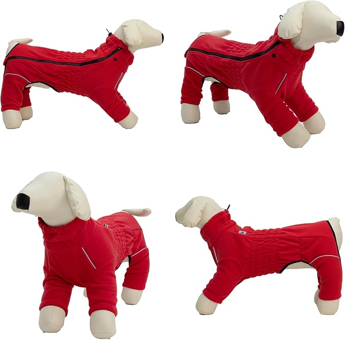 Lovelonglong Warm Dog Coat, Windproof Dog Jacket for Small Medium Large Dogs, 4 Legged Fleece Dog Winter Coat Zippered Closure Dog Outdoor Jacket Red S