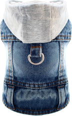 Cool Dog Jean Jacket Vest with D-Ring Blue Denim Dogs Hoodies Outfits for Small Medium Dogs Cats Boy Male Dog Clothes Costume Dogggie Puppy Harness Coat for Frenchie Walking(Grey Hat,XL)