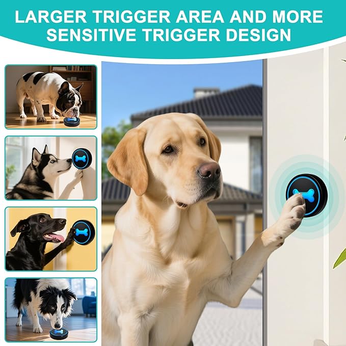 Dog Doorbell to Go Outside, Smart Wireless Doggie Doorbell for Potty Training,1000 Feet Long Range with IP65 Waterproof Super-Light Touch Button, 60 Melodies & Adjustable Volume (2 Button)
