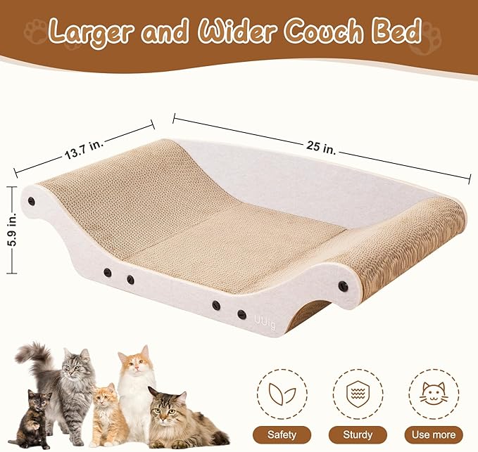 Cat Scratcher Bed Cardboard Cat Scratch Couch Board 25 inches Large Cat Scratching Sofa Lounge & Scratch Pad for Indoor Cats, Furniture Protector