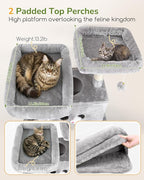 Globlazer Heavy Duty Cat Tree Tower 80in Tall Extra Large Cat Tree Tower for Multiple Indoor Cats Large Adult with Scratching Posts, 2 Spacious Condos, Padded Perches, Soft Hammock, S80B, Light Grey