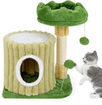 PETSITE 21.5-inch Cute Cat Tree, Small Cat Tree with Sisal Scratching Post, Cat Condo, Padded Top Perch, Interactive Spring and Dangling Ball, Ideal for Small Indoor Cats and Kittens, Green